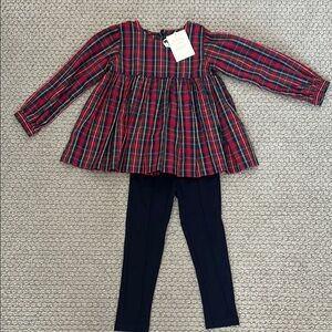 Rachel Riley Tartan Plaid Babydoll Top with Navy Leggings